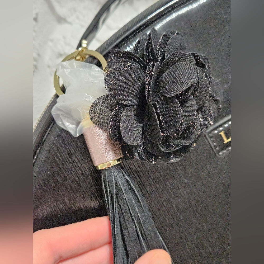 Lancome Paris Large Black Cosmetic Makeup Travel Bag With Gold + Pink Details - Picture 2 of 10